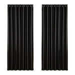 Artiss 2X Blockout Curtains Eyelet 240x230cm Black Shine