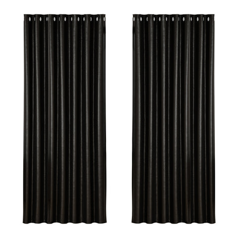 Artiss 2X Blockout Curtains Eyelet 240x230cm Black Shine