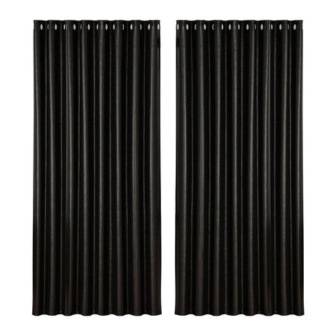 Artiss 2X Blockout Curtains Eyelet 300x230cm Black Shine