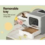 i.Pet Cat Litter Box Large Tray Kitty Toilet Enclosed Hooded Foldable Cat Litter Box Scoop Grey