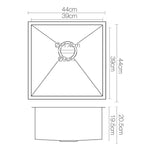 Cefito Kitchen Sink 44X44CM Stainless Steel Basin Single Bowl Black