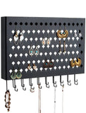 Wall Mount Earring Jewelry Hanger Organizer Holder with 109 Holes and 19 Hooks (Black)