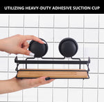 2 Pack Rectangular Bamboo Corner Shower Caddy Shelf Basket Rack with Premium Vacuum Suction Cup No-Drilling for Bathroom and Kitchen