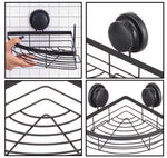 2 Pack Round Corner Shower Caddy Shelf Basket Rack with Premium Vacuum Suction Cup No-Drilling for Bathroom and Kitchen