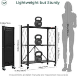 CARLA HOME 3-Tier Foldable Storage Shelf with Wheels for Kitchen, Garage, Pantry or Basement (Black)