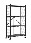 CARLA HOME 4-Tier Foldable Storage Shelf with Wheels for Kitchen, Garage, Pantry or Basement (Black)