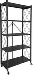 CARLA HOME 5-Tier Foldable Storage Shelf with Wheels for Kitchen, Garage, Pantry or Basement (Black)