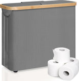 CARLA HOME Toilet Paper Storage Basket Holds Up to 12 Rolls with Bamboo Lid and Handle for RV Closet (Grey)