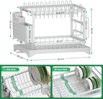 CARLA HOME 2-Tier Dish Drying Rack with Drainage Tray, Utensil Holder, Cup Hooks & Cutting Board Slot for Countertop Kitchen Storage (White)