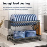 CARLA HOME 2-Tier Dish Drying Rack with Drainage Tray, Utensil Holder, Cup Hooks & Cutting Board Rack for Kitchen (Black)