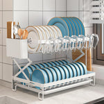 CARLA HOME 2-Tier Dish Drying Rack with Drainage Tray, Utensil Holder, Cup Hooks & Cutting Board Rack for Kitchen (White)