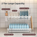 CARLA HOME 2-Tier Dish Drying Rack with Drainage Tray, Utensil Holder, Cup Hooks & Cutting Board Rack for Kitchen (White)
