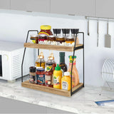 CARLA HOME 2-Tier Wooden Coffee Station Rack Organizer for Coffee Bar, Condiments, Syrups, Storage Jars & Spice Storage Shelf