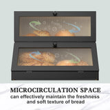 CARLA HOME Double Layer Bamboo Bread Box for Kitchen Counter - Large Capacity Bread Storage Container with Clear Window, Easy Assembly, Farmhouse Style Bread Holder (Black)