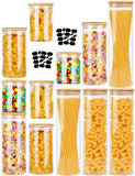 CARLA HOME 12 Pack Glass Storage Jars with Bamboo Lids for Kitchen Pantry, Pasta, Snacks, Cookies, Candy & More