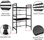 CARLA HOME 3-Tier Microwave Oven Rack with Adjustable Metal Kitchen Shelf Stand for Countertop Storage and 6 Hooks for Utensils