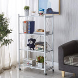 CARLA HOME 4-Tier Foldable Storage Shelf with Wheels for Kitchen, Garage, Pantry or Basement (White)