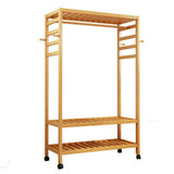 3-Tier Wooden Clothes Rack Rolling Garment Stand w/ Hooks