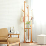 Bamboo Coat Rack Stand with Umbrella Holder - Hanging Storage