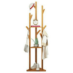 Bamboo Coat Rack Stand with Umbrella Holder - Hanging Storage