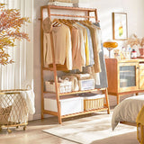 Bamboo Garment Rack Portable Laundry Storage Nature -