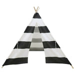 Kids Teepee Tent Linen Wood Black White Stripe Playhouse Indoor Garden
