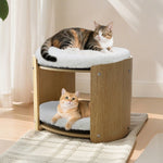 Elevated Double Cat Bed 2-Tier Wooden Plush Kitten Lounge