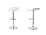 2 Leather Barstools (White) w/ Adjustable Height, 63-85cm