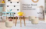 2X Fabric Ottoman Round Wooden Leg Foot Stool - BEIGE