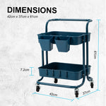 Trolley Cart Storage Utility Rack Shelf Organiser Swivel Kitchen 2 Tier BLUE