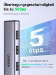 UGREEN 60554 USB 3.0 to Ethernet Adapter 5 in 1 Multiport Hub with Gigabit RJ45