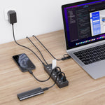 Simplecom CH375C USB-A and USB-C to 7-Port USB 3.0 Hub 5Gbps Individual Switches and Power Adapter