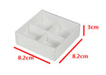 100 Pack of White Card Chocolate Sweet Soap Product Reatail Gift Box - 4 Bay Compartments - Clear Slide On Lid - 8x8x3cm