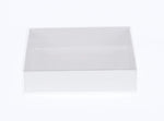 50 Pack of White Card Square Box - Clear Slide On Lid - 20 x 20 x 8cm -  Large Beauty Product Gift Giving Hamper Tray Merch Fashion Cake Sweets Xmas