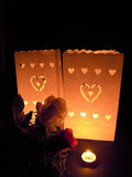 100 Pack White Heart in a Heart Luminary Paper Candle Tea Light Lantern Bags Wedding Garden Anniversary Birthday Night Decorations Evening Party