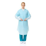 100 Pcs Disposable PPE Gown Protective Workwear Suit Thumb Hook Sleeve Coverall Apron Blue Medical Cleaning Painting