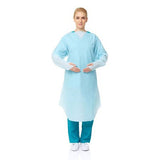 100 Pcs Disposable PPE Gown Protective Workwear Suit Thumb Hook Sleeve Coverall Apron Blue Medical Cleaning Painting
