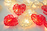 50 Red and White 3D Hollowed Rattan Heart-Shaped 5M LONG String Fairy Lights, Battery (AA) Indoor & Outdoor Decorations Wedding Valentines Romantic Room Table Lighting
