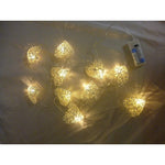 50 White 3D Hollowed Rattan Heart-Shaped 5M LONG String Fairy Lights, Battery (AA) Indoor & Outdoor Decorations Wedding Valentines Romantic Room Table Lighting
