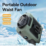 10000mAh Portable Outdoor Waist Fan Hanging Neck Strong Wind with Power Bank