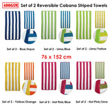 Set of 2 Reversible Cabana Striped Towels Lime/Yellow