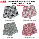 Tiling 175GSM Geometric Pattern Printed Polar Fleece Throw Rug 120 x 150cm Dusty Rose