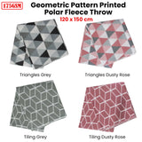 Tiling 175GSM Geometric Pattern Printed Polar Fleece Throw Rug 120 x 150cm Grey