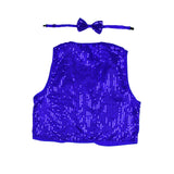 Kids Sequin Vest Bow Tie Set Costume 80s Party Dress Up Waistcoat - Blue