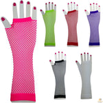 FISHNET GLOVES Fingerless Elbow Length 70s 80s Womens Costume Party Dance - Orange - One Size