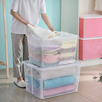 2x 82 Litre Modular Clear Foldable Storage Box with Lid Plastic Tub Collapsible