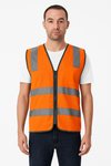Hi Vis Safety Vest Reflective Tape Zip Up Workwear Pocket High Visibility in Orange - XXL
