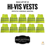 10x Hi Vis Safety Vest Reflective Tape Workwear Night & Day Bulk - Yellow - One Size