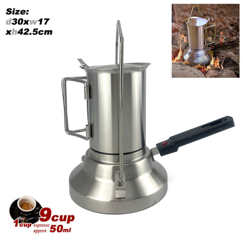 2 In 1 Camping Stainless Steel 9Cup Pot Moka Coffee Maker