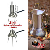 2 In 1 Camping Stainless Steel 9Cup Pot Moka Coffee Maker